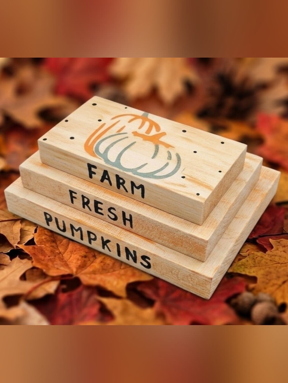 Stacked Wooden Pumpkins Sign - Natural Wood